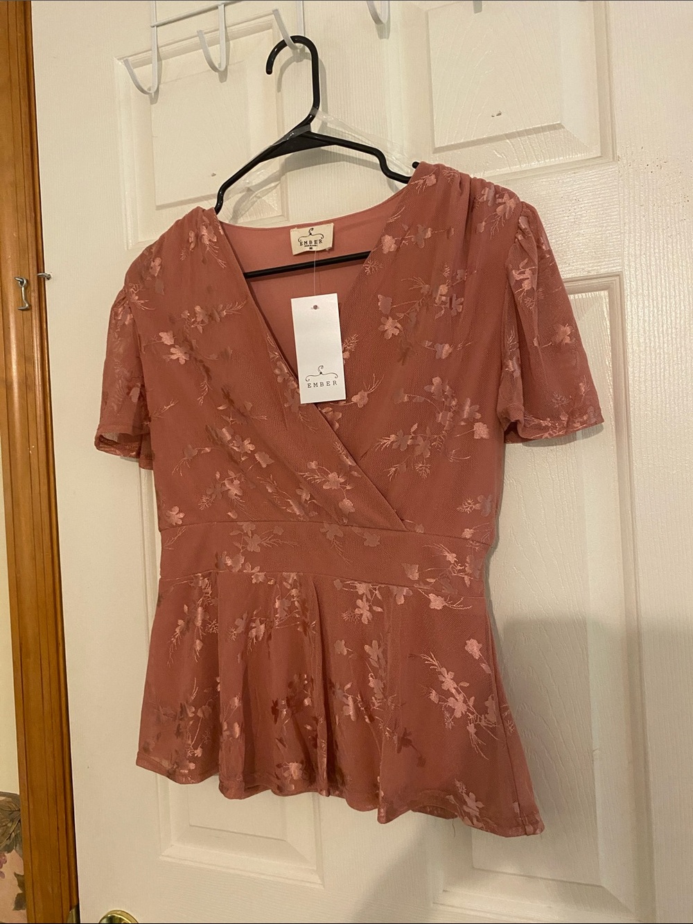Ember Dusty Rose Floral Wrap Peplum Top - Picture 3 of 4